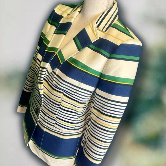NWOT Tommy Hilfiger ‘3-Pocket’ Ivory & Navy Striped Button Front Blazer Size 8 - Picture 16 of 16
